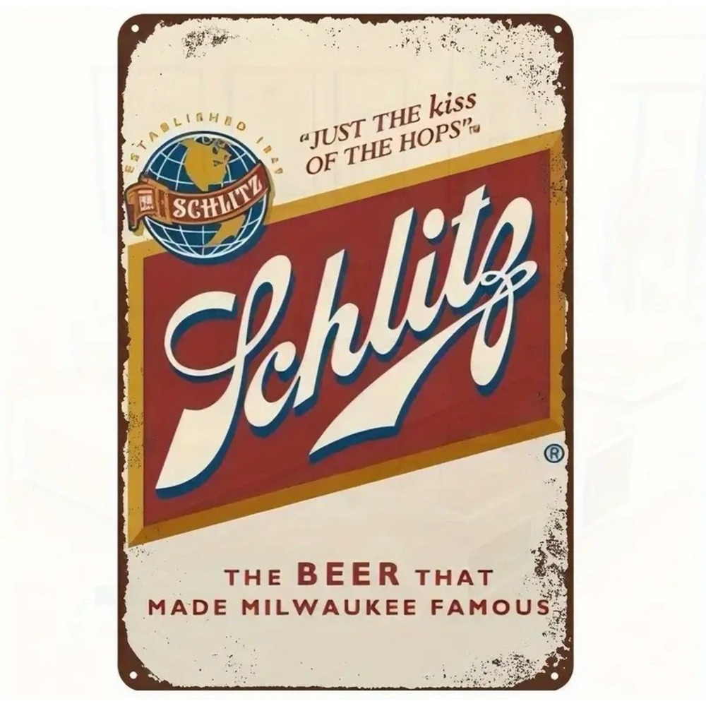 Vintage Schlitz Beer Tin Metal Sign 8x12 Rustic Wall Art New Bar Man Cave Garage